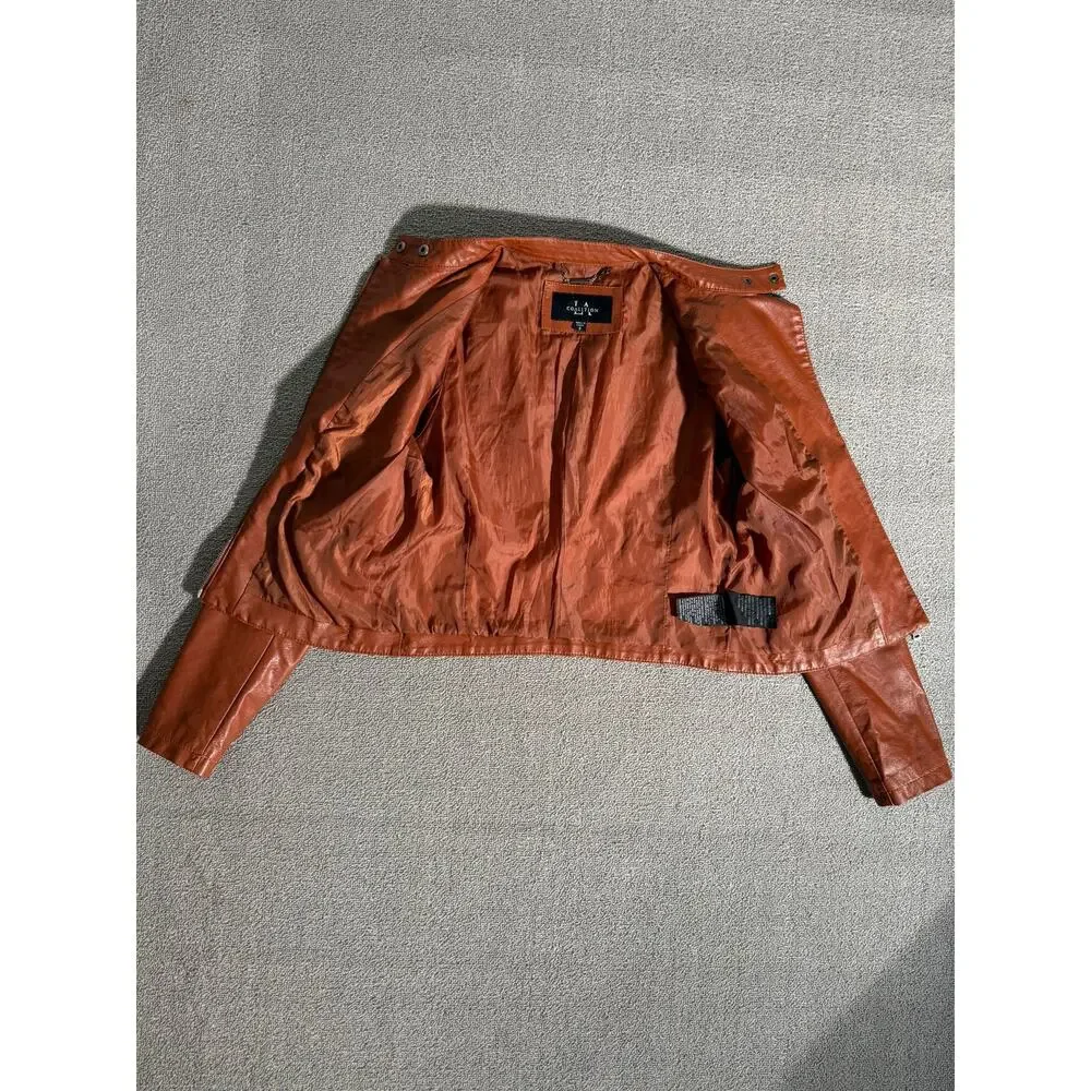 Coalition LA‎ Quilted Faux Leather Moto Jacket Women Small Brown